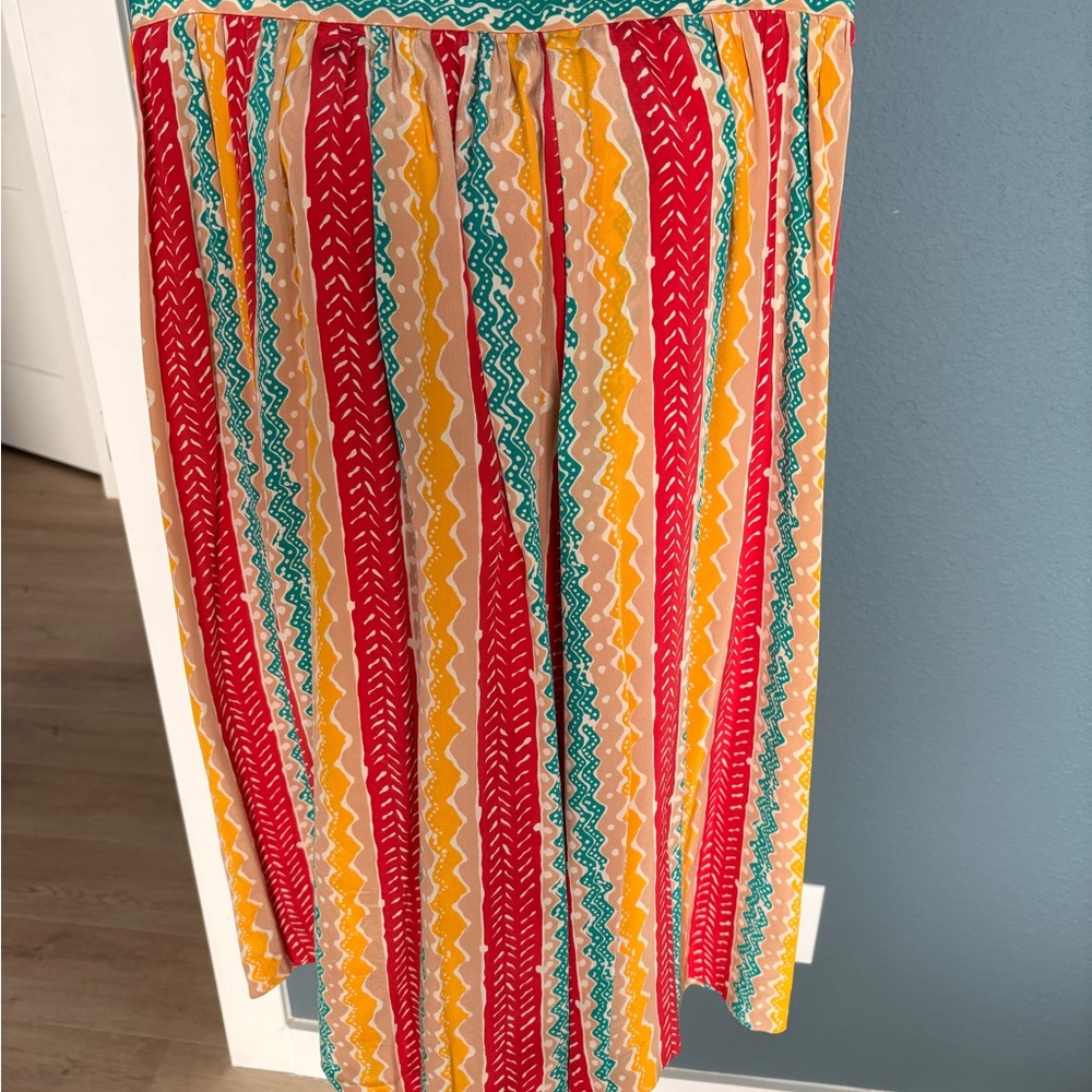 Vintage Colorful Striped Maxi Skirt with Zigzag Print